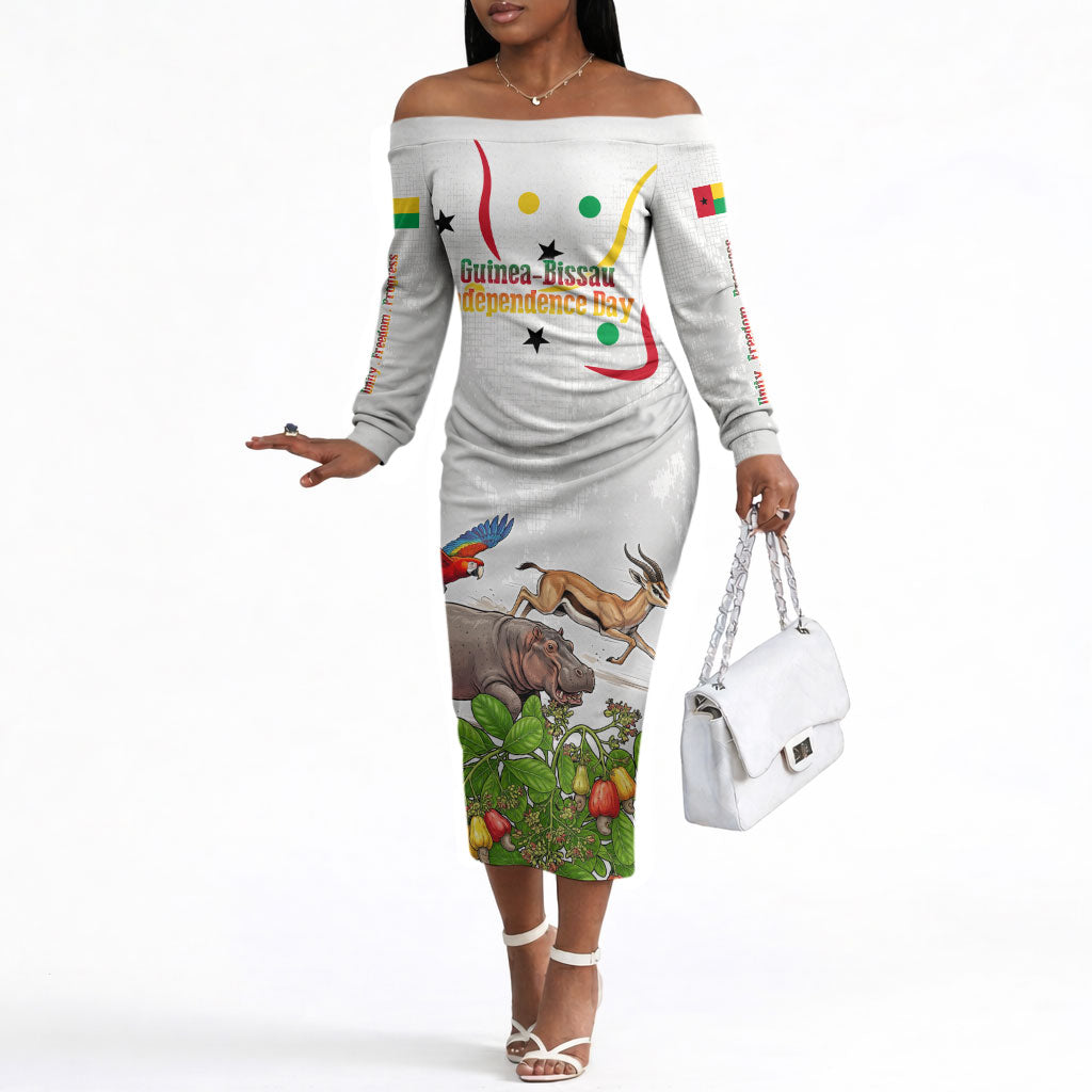 Guinea-Bissau Independence Day Off The Shoulder Long Sleeve Dress African Wildlife Cashew Harvest Cultural Pride