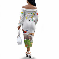 Guinea-Bissau Independence Day Off The Shoulder Long Sleeve Dress African Wildlife Cashew Harvest Cultural Pride