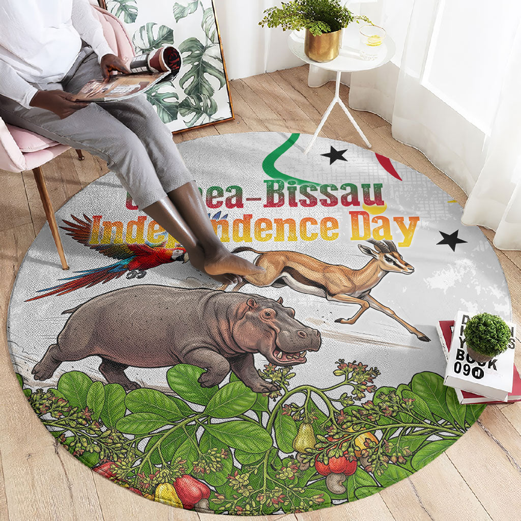 Guinea-Bissau Independence Day Round Carpet African Wildlife Cashew Harvest Cultural Pride