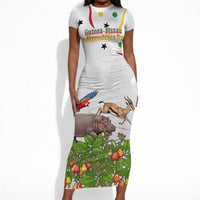 Guinea-Bissau Independence Day Short Sleeve Bodycon Dress African Wildlife Cashew Harvest Cultural Pride