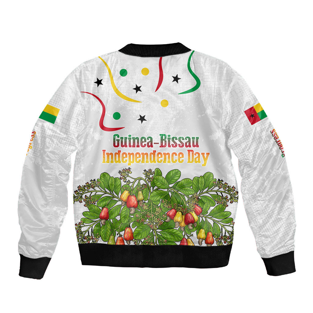 Guinea-Bissau Independence Day Sleeve Zip Bomber Jacket African Wildlife Cashew Harvest Cultural Pride