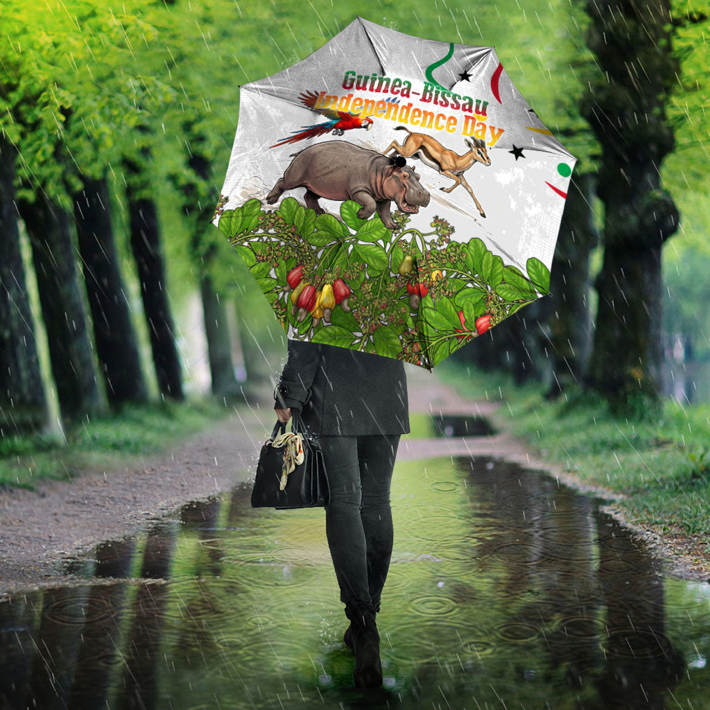 Guinea-Bissau Independence Day Umbrella African Wildlife Cashew Harvest Cultural Pride