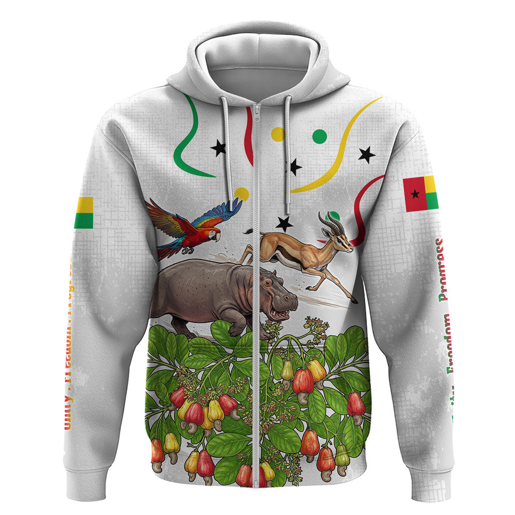 Guinea-Bissau Independence Day Zip Hoodie African Wildlife Cashew Harvest Cultural Pride