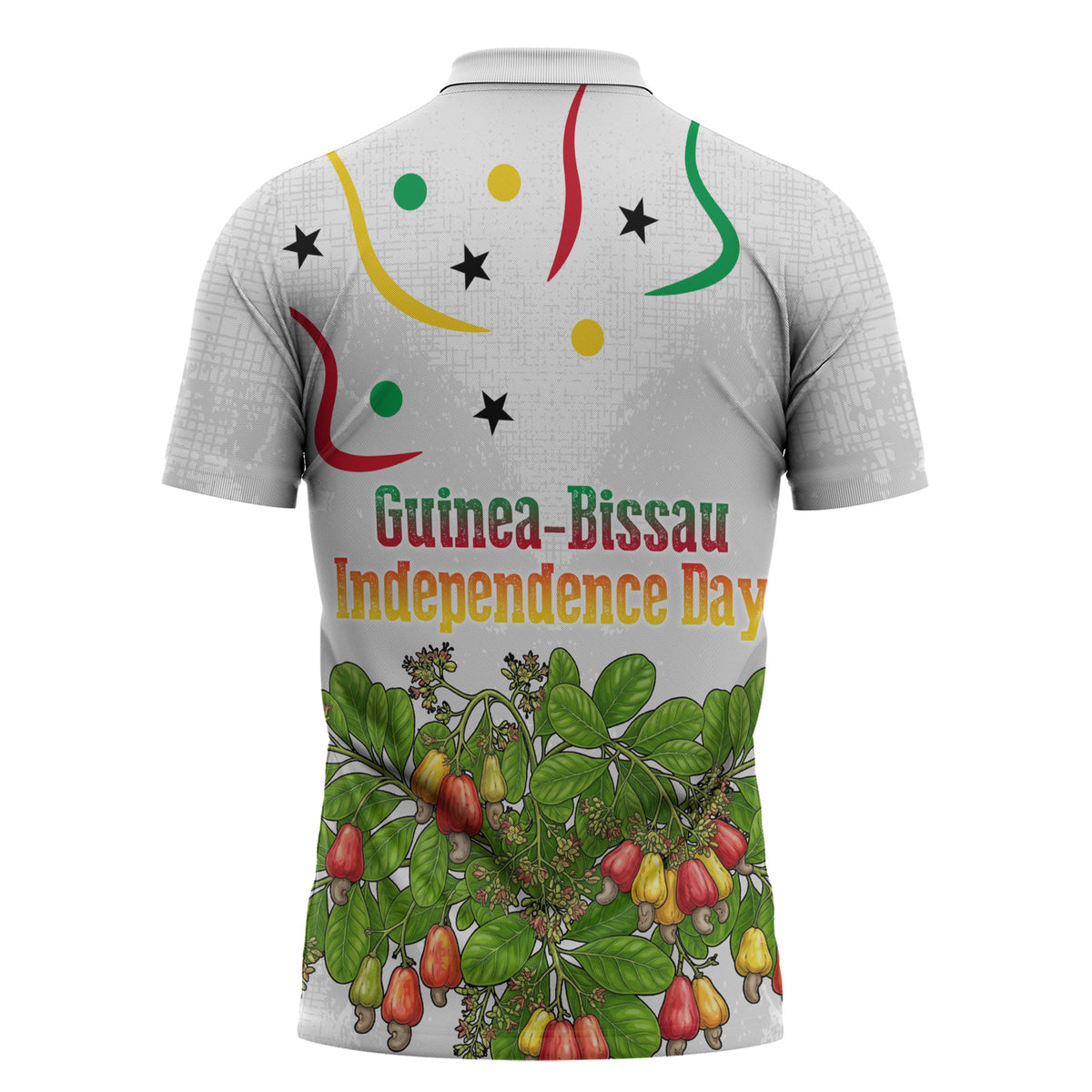 Guinea-Bissau Independence Day Zipper Polo Shirt African Wildlife Cashew Harvest Cultural Pride
