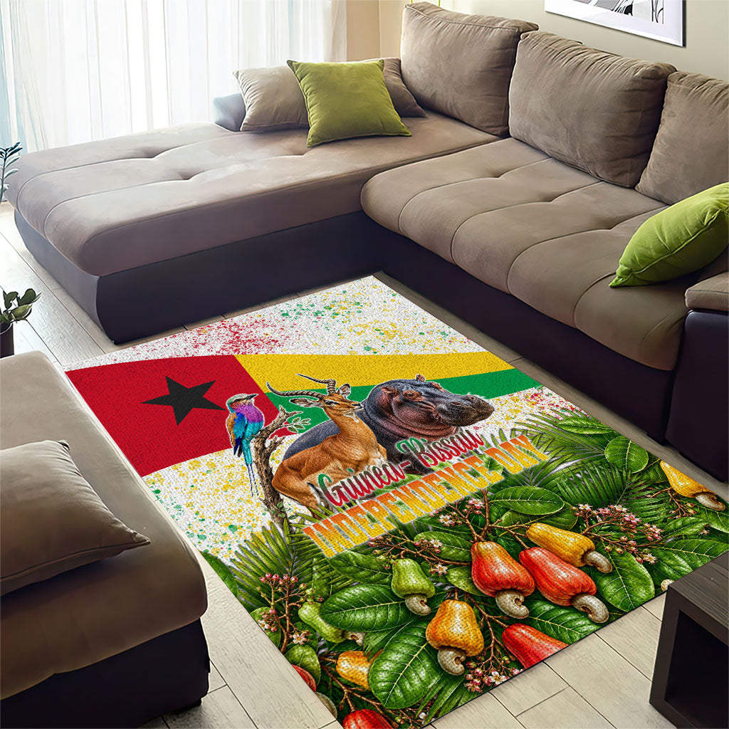 Guinea-Bissau Independence Day Area Rug African Wildlife Cashew Harvest National Flag