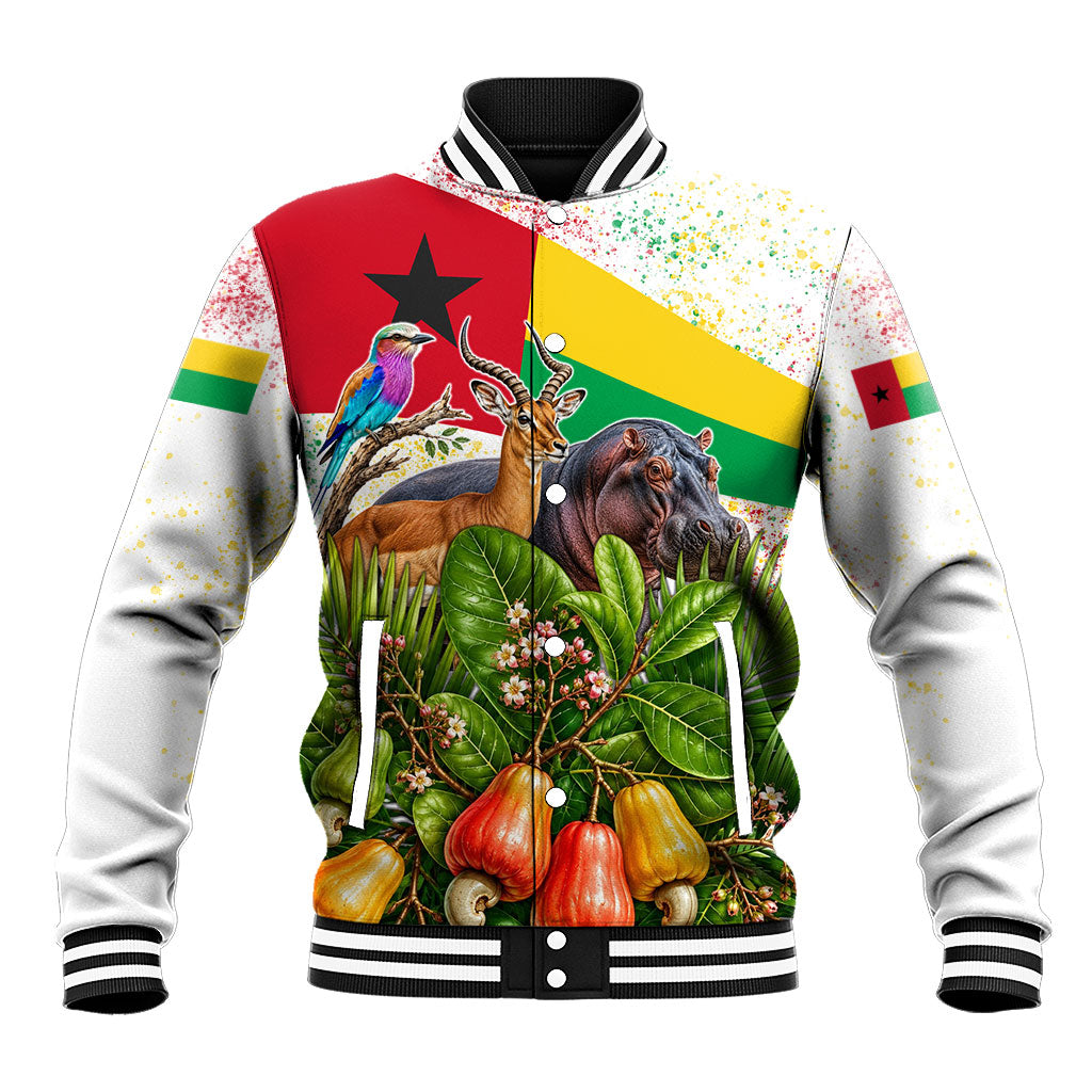 Guinea-Bissau Independence Day Baseball Jacket African Wildlife Cashew Harvest National Flag