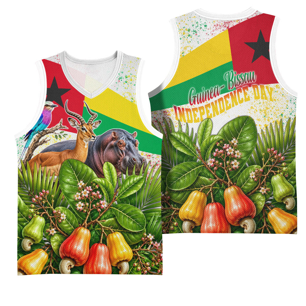 Guinea-Bissau Independence Day Basketball Jersey African Wildlife Cashew Harvest National Flag
