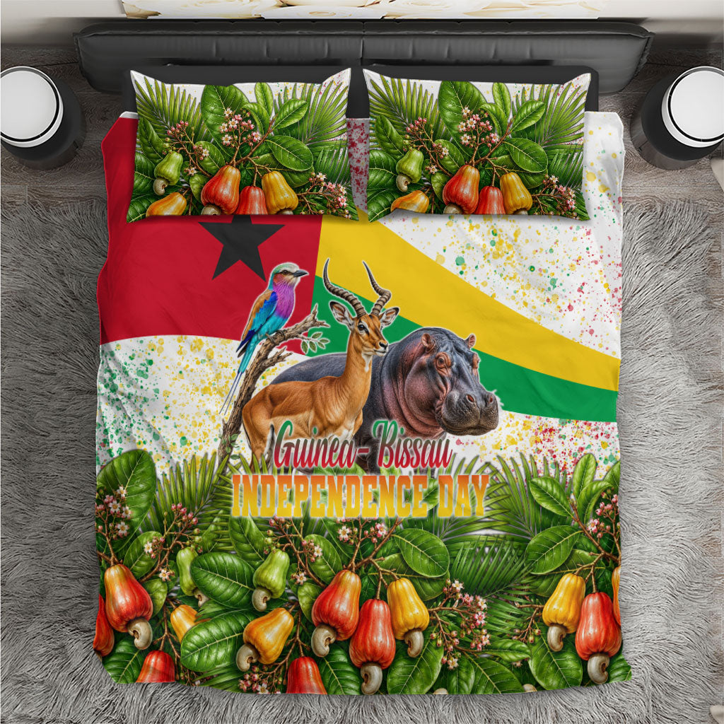 Guinea-Bissau Independence Day Bedding Set African Wildlife Cashew Harvest National Flag