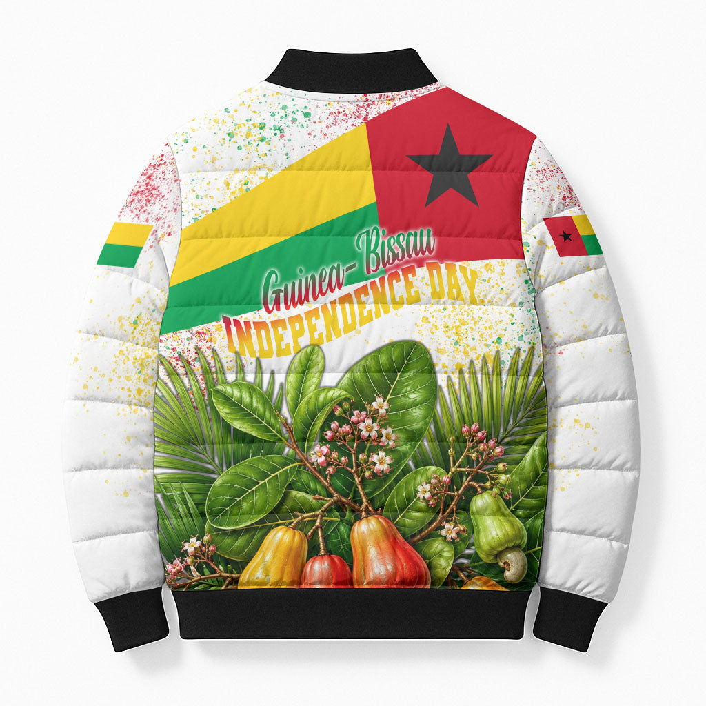 Guinea-Bissau Independence Day Bomber Puffer Jacket African Wildlife Cashew Harvest National Flag