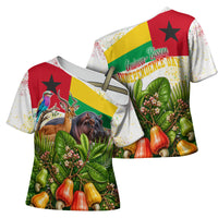 Guinea-Bissau Independence Day Cross Shoulder Shirt African Wildlife Cashew Harvest National Flag