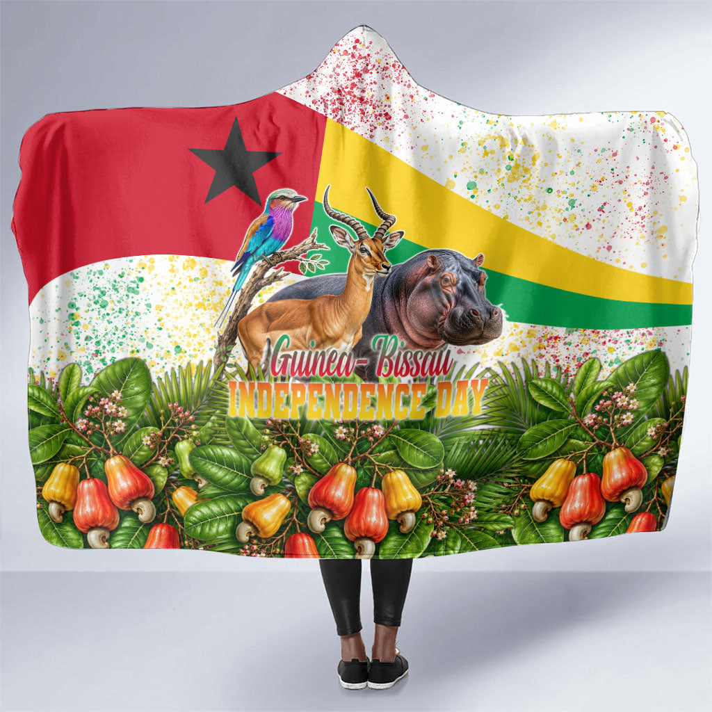 Guinea-Bissau Independence Day Hooded Blanket African Wildlife Cashew Harvest National Flag