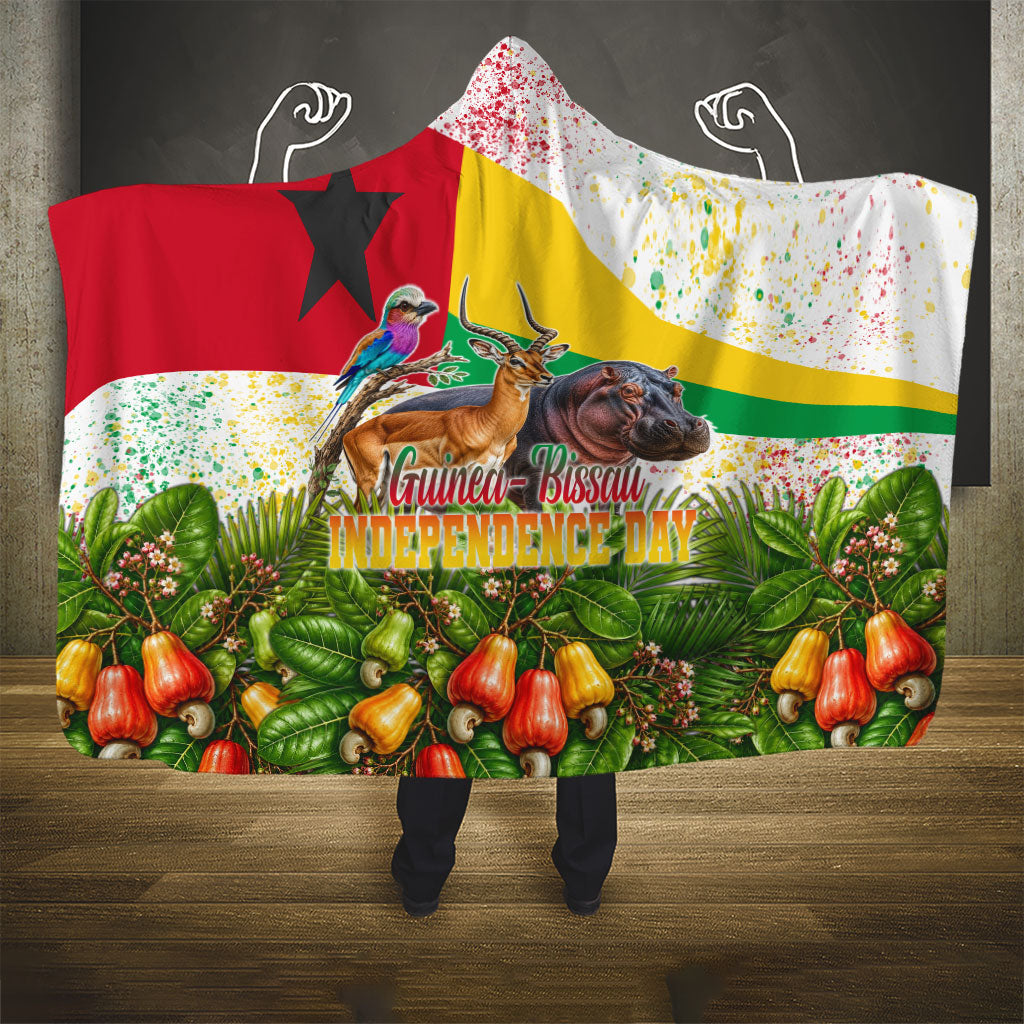 Guinea-Bissau Independence Day Hooded Blanket African Wildlife Cashew Harvest National Flag
