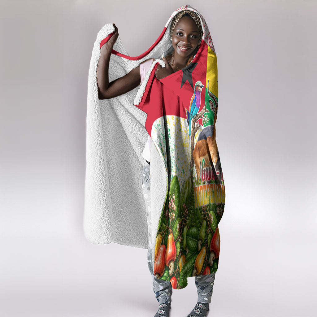 Guinea-Bissau Independence Day Hooded Blanket African Wildlife Cashew Harvest National Flag