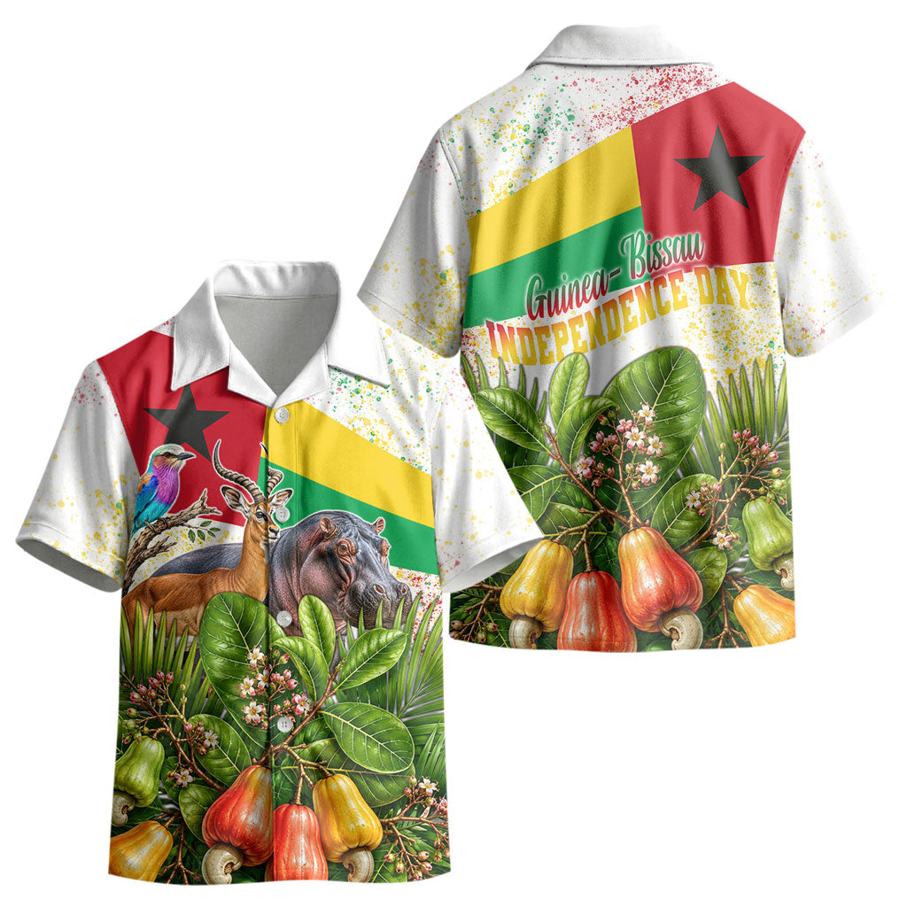 Guinea-Bissau Independence Day Kid Hawaiian Shirt African Wildlife Cashew Harvest National Flag