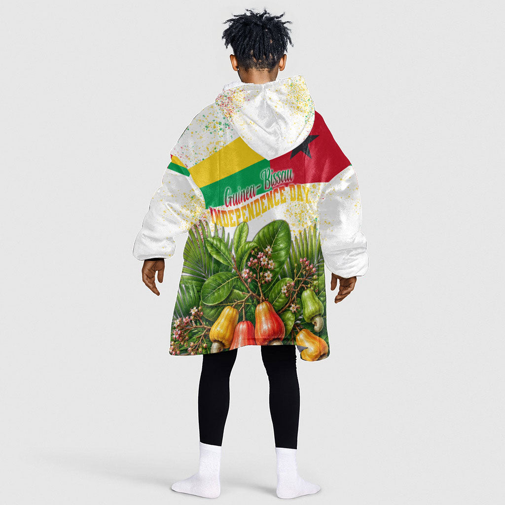 Guinea-Bissau Independence Day Kid Wearable Blanket Hoodie African Wildlife Cashew Harvest National Flag