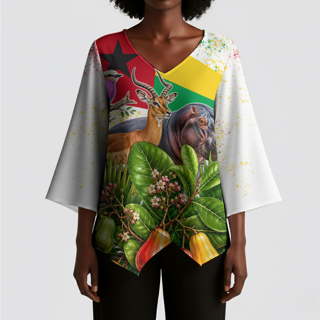 Guinea-Bissau Independence Day Kimono Sleeve Blouse African Wildlife Cashew Harvest National Flag