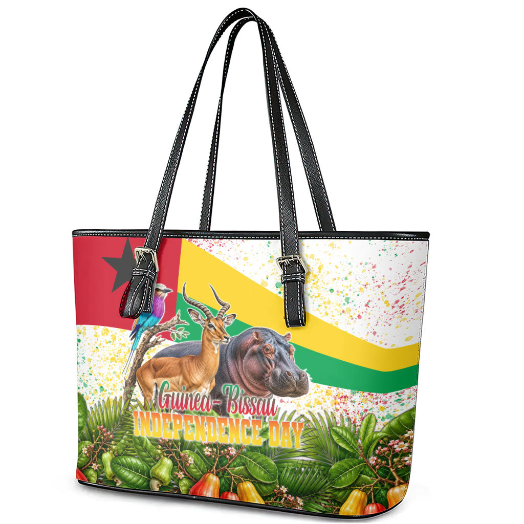 Guinea-Bissau Independence Day Leather Tote Bag African Wildlife Cashew Harvest National Flag