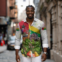 Guinea-Bissau Independence Day Long Sleeve Button Shirt African Wildlife Cashew Harvest National Flag