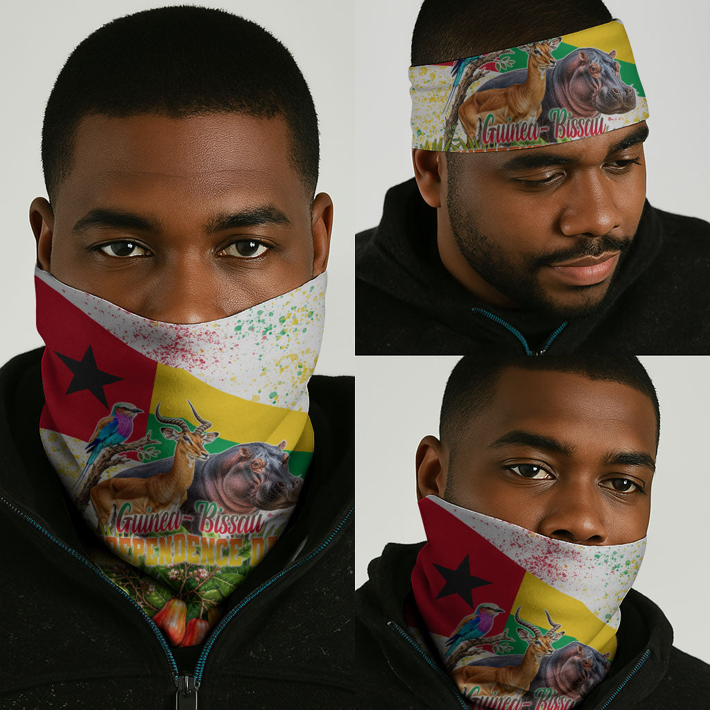 Guinea-Bissau Independence Day Neck Gaiter African Wildlife Cashew Harvest National Flag