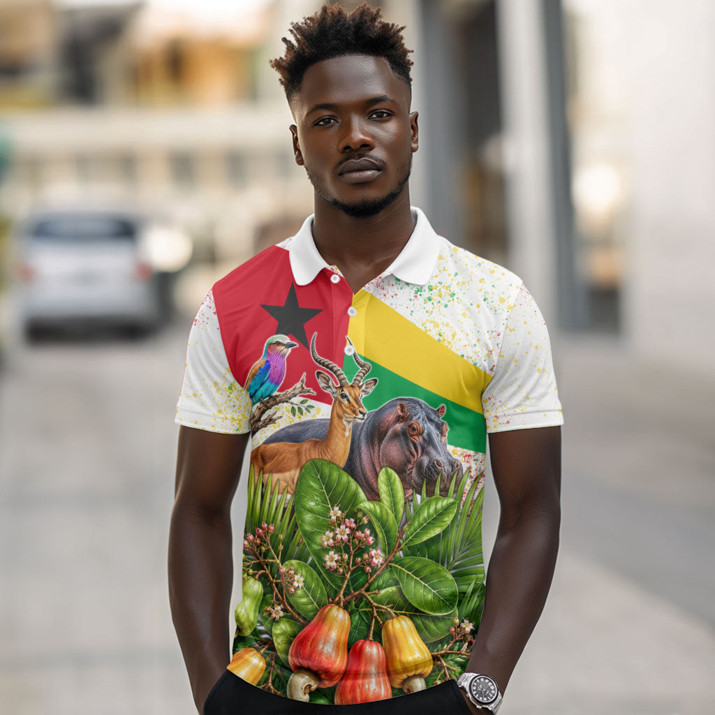 Guinea-Bissau Independence Day Polo Shirt African Wildlife Cashew Harvest National Flag