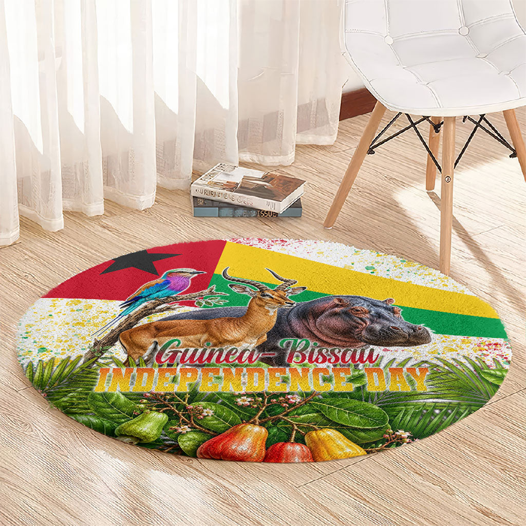 Guinea-Bissau Independence Day Round Carpet African Wildlife Cashew Harvest National Flag