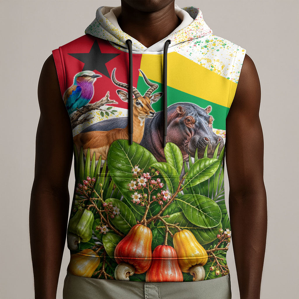 Guinea-Bissau Independence Day Sleeveless Hoodie African Wildlife Cashew Harvest National Flag