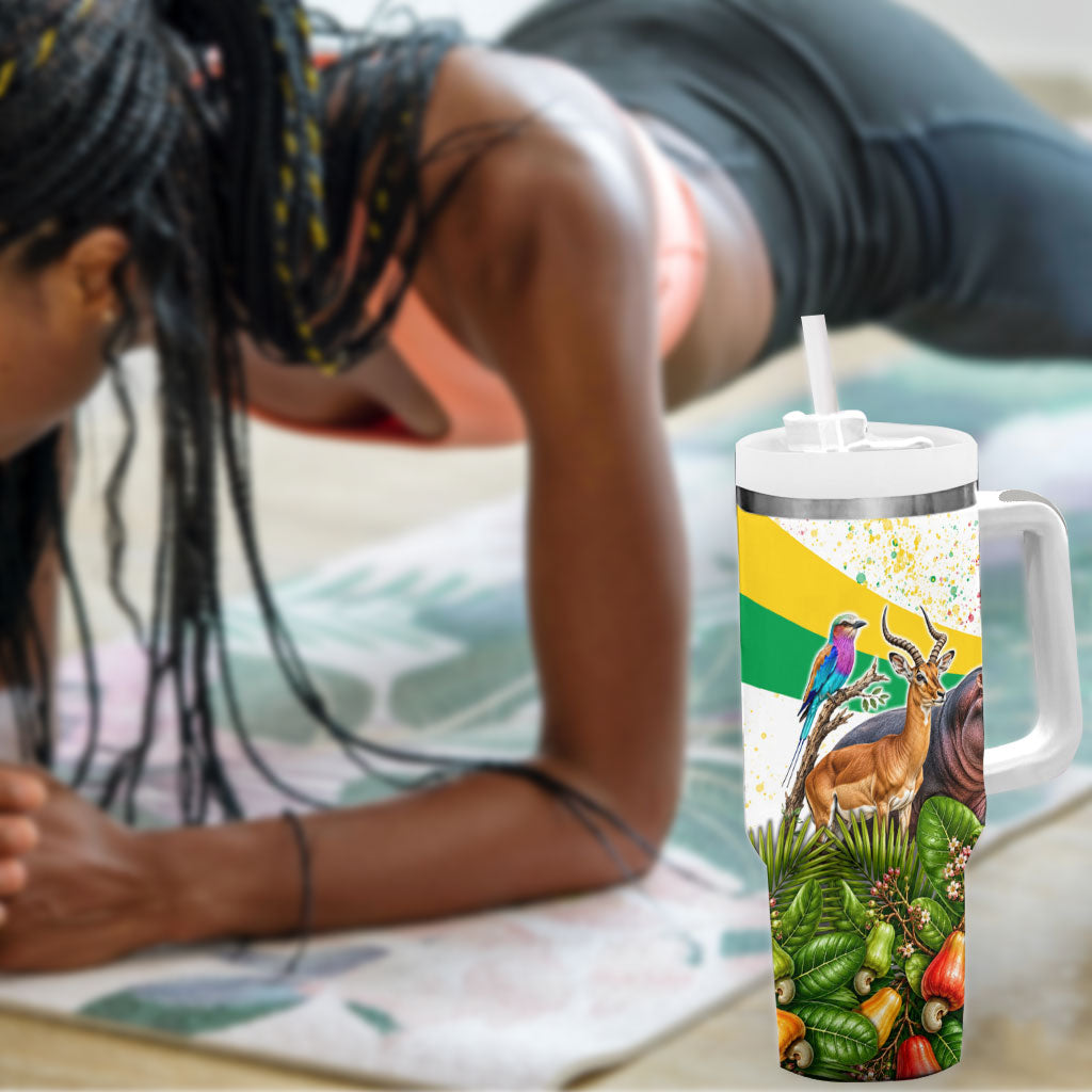 Guinea-Bissau Independence Day Tumbler With Handle African Wildlife Cashew Harvest National Flag