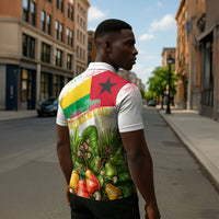 Guinea-Bissau Independence Day Zipper Polo Shirt African Wildlife Cashew Harvest National Flag