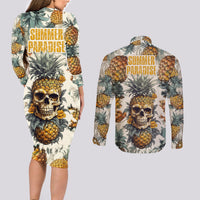 Pineapple Skull Couples Matching Long Sleeve Bodycon Dress and Long Sleeve Button Shirts Summer Paradise - Wonder Print Shop