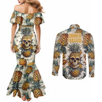 pineapple-skull-couples-matching-mermaid-dress-and-long-sleeve-button-shirts-summer-paradise