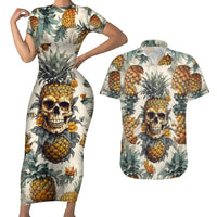 Pineapple Skull Couples Matching Short Sleeve Bodycon Dress and Hawaiian Shirt Summer Paradise - Wonder Print Shop