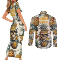 Pineapple Skull Couples Matching Short Sleeve Bodycon Dress and Long Sleeve Button Shirts Summer Paradise - Wonder Print Shop