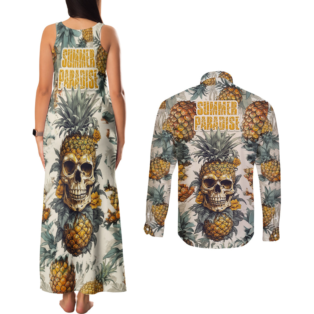 Pineapple Skull Couples Matching Tank Maxi Dress and Long Sleeve Button Shirts Summer Paradise - Wonder Print Shop