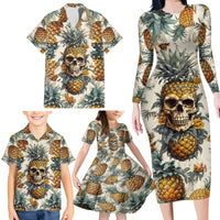 Pineapple Skull Family Matching Long Sleeve Bodycon Dress and Hawaiian Shirt Summer Paradise - Wonder Print Shop