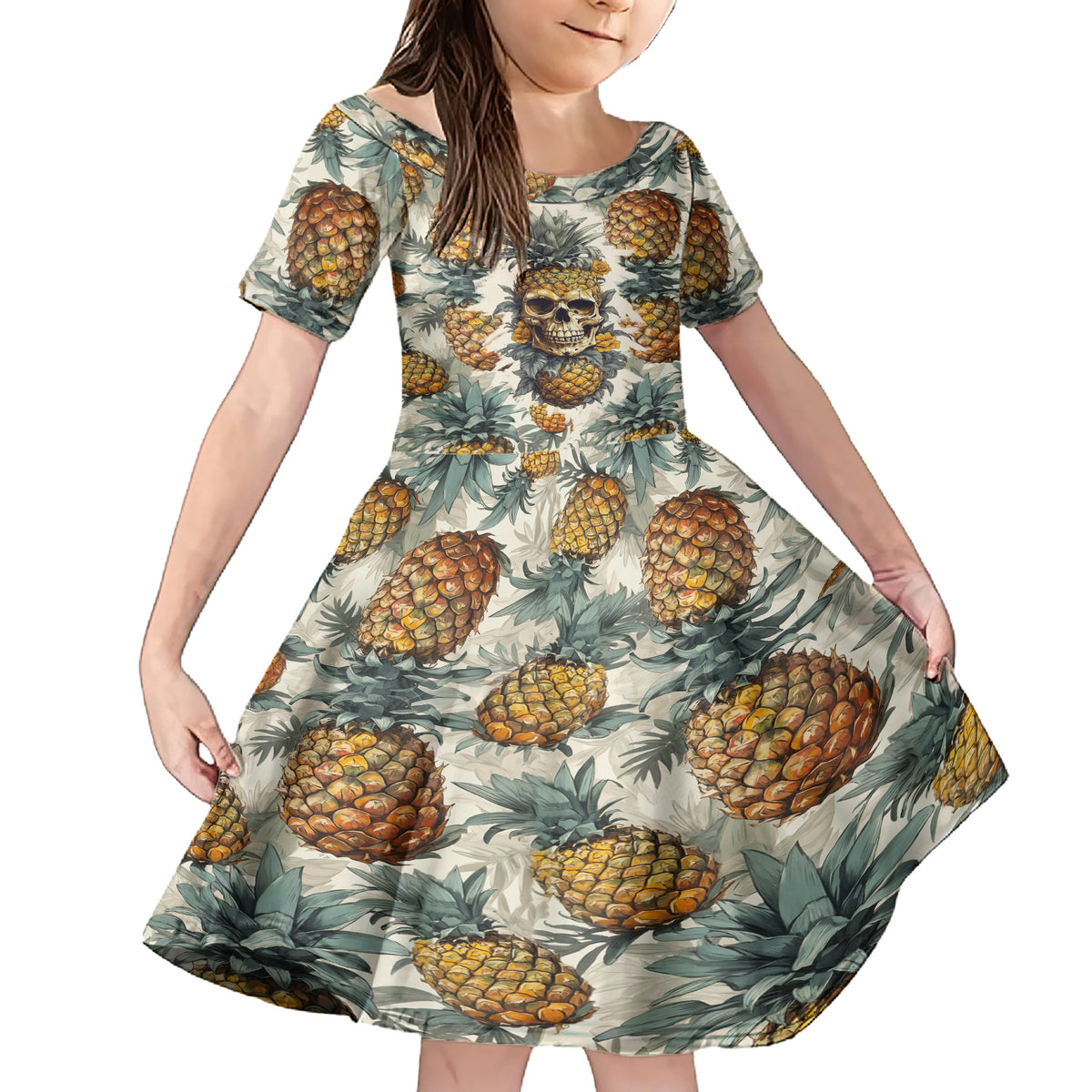 Pineapple Skull Family Matching Short Sleeve Bodycon Dress and Hawaiian Shirt Summer Paradise - Wonder Print Shop