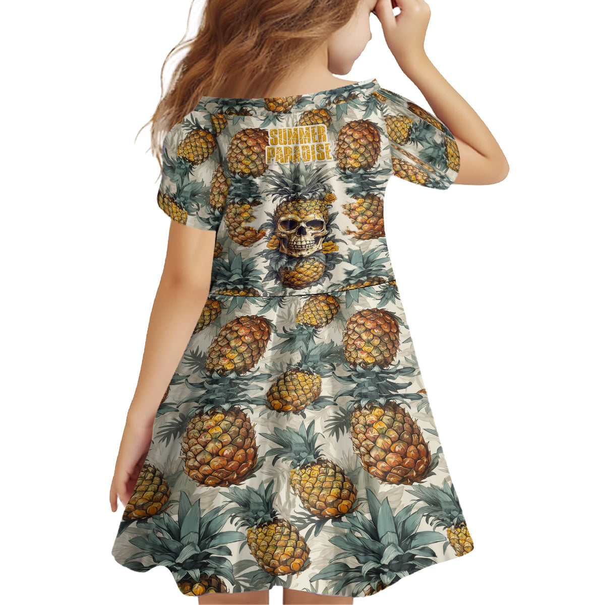 Pineapple Skull Kid Short Sleeve Dress Summer Paradise - Wonder Print Shop
