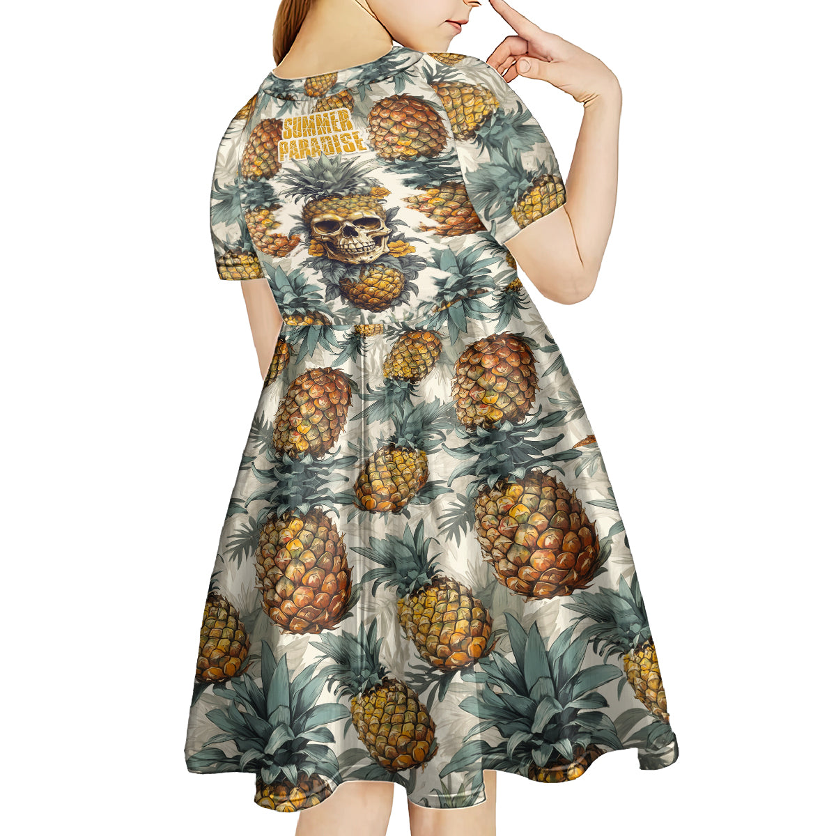 Pineapple Skull Kid Short Sleeve Dress Summer Paradise - Wonder Print Shop