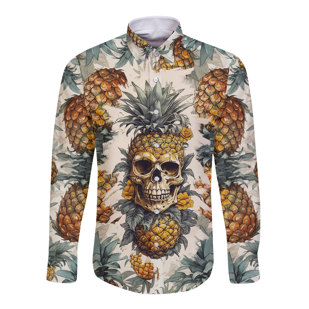 Pineapple Skull Long Sleeve Button Shirt Summer Paradise - Wonder Print Shop