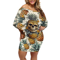 Pineapple Skull Off Shoulder Short Dress Summer Paradise - Wonder Print Shop