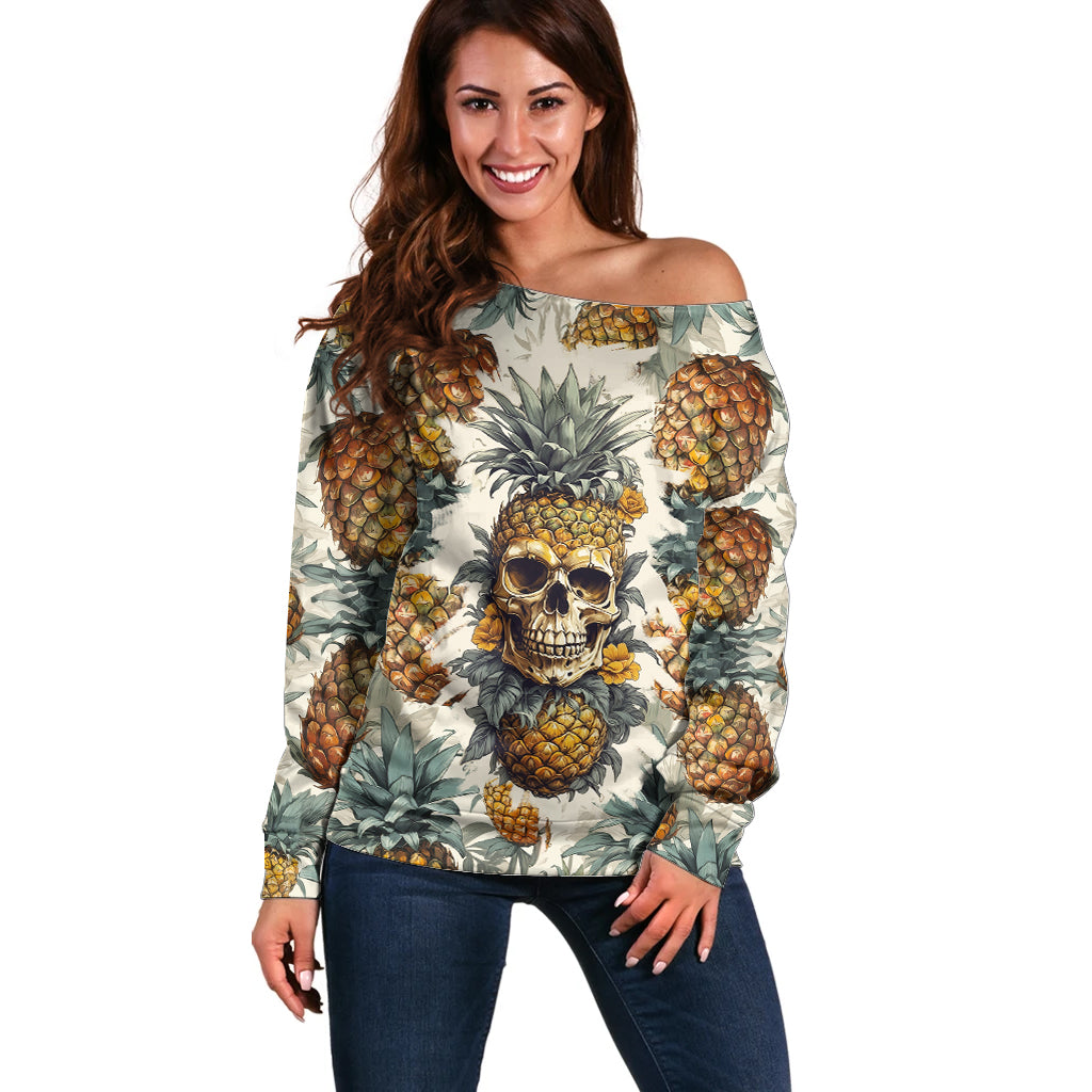 Pineapple Skull Off Shoulder Sweater Summer Paradise - Wonder Print Shop
