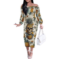 Pineapple Skull Off The Shoulder Long Sleeve Dress Summer Paradise - Wonder Print Shop