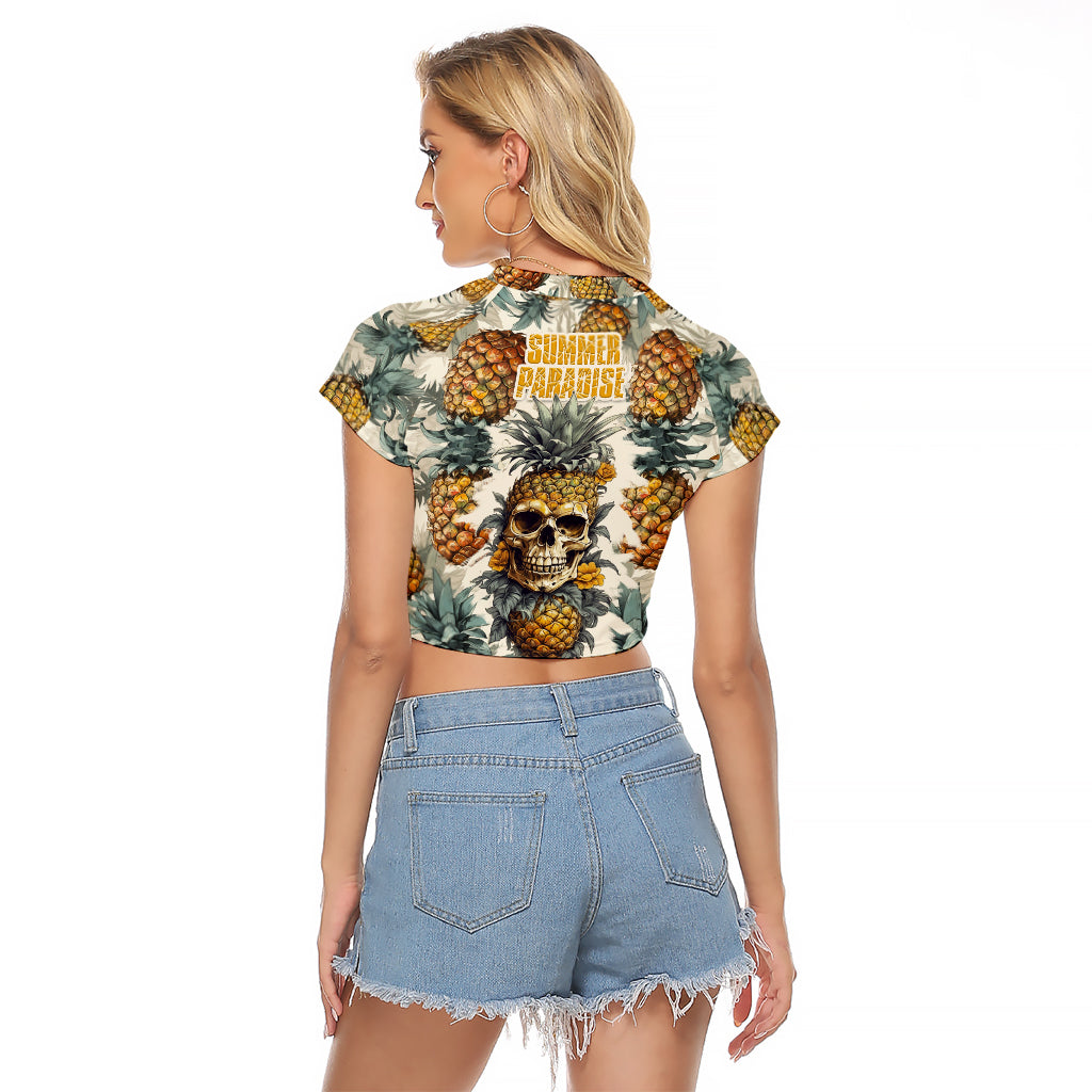 Pineapple Skull Raglan Cropped T Shirt Summer Paradise - Wonder Print Shop