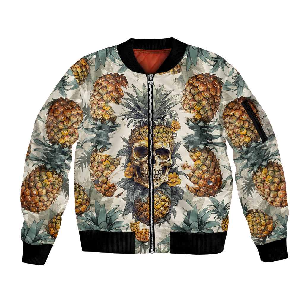 Pineapple Skull Sleeve Zip Bomber Jacket Summer Paradise - Wonder Print Shop