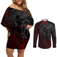 Skull Demon Couples Matching Off Shoulder Short Dress and Long Sleeve Button Shirts We All Have The Devil Inside Us - Wonder Print Shop