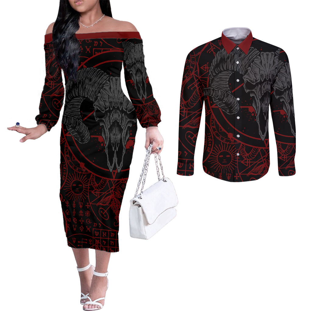 skull-demon-couples-matching-off-the-shoulder-long-sleeve-dress-and-long-sleeve-button-shirts-we-all-have-the-devil-inside-us