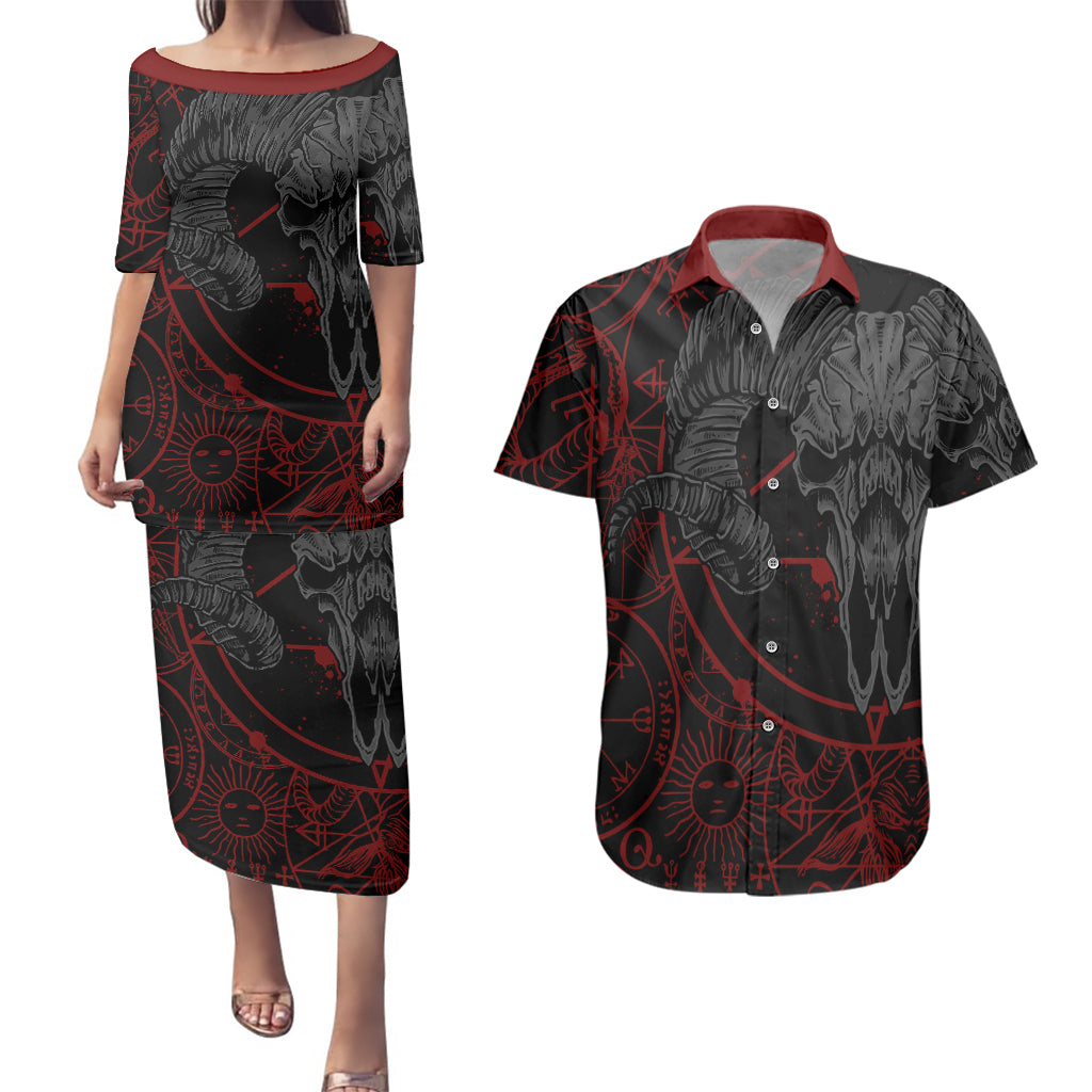 Skull Demon Couples Matching Puletasi Dress and Hawaiian Shirt We All Have The Devil Inside Us - Wonder Print Shop