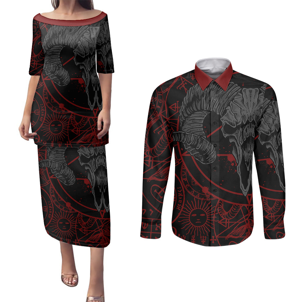 Skull Demon Couples Matching Puletasi Dress and Long Sleeve Button Shirts We All Have The Devil Inside Us - Wonder Print Shop