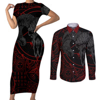 Skull Demon Couples Matching Short Sleeve Bodycon Dress and Long Sleeve Button Shirts We All Have The Devil Inside Us - Wonder Print Shop