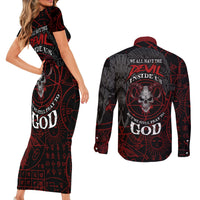 Skull Demon Couples Matching Short Sleeve Bodycon Dress and Long Sleeve Button Shirts We All Have The Devil Inside Us - Wonder Print Shop