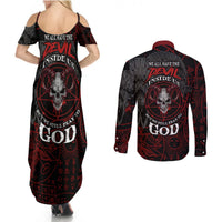 Skull Demon Couples Matching Summer Maxi Dress and Long Sleeve Button Shirts We All Have The Devil Inside Us - Wonder Print Shop